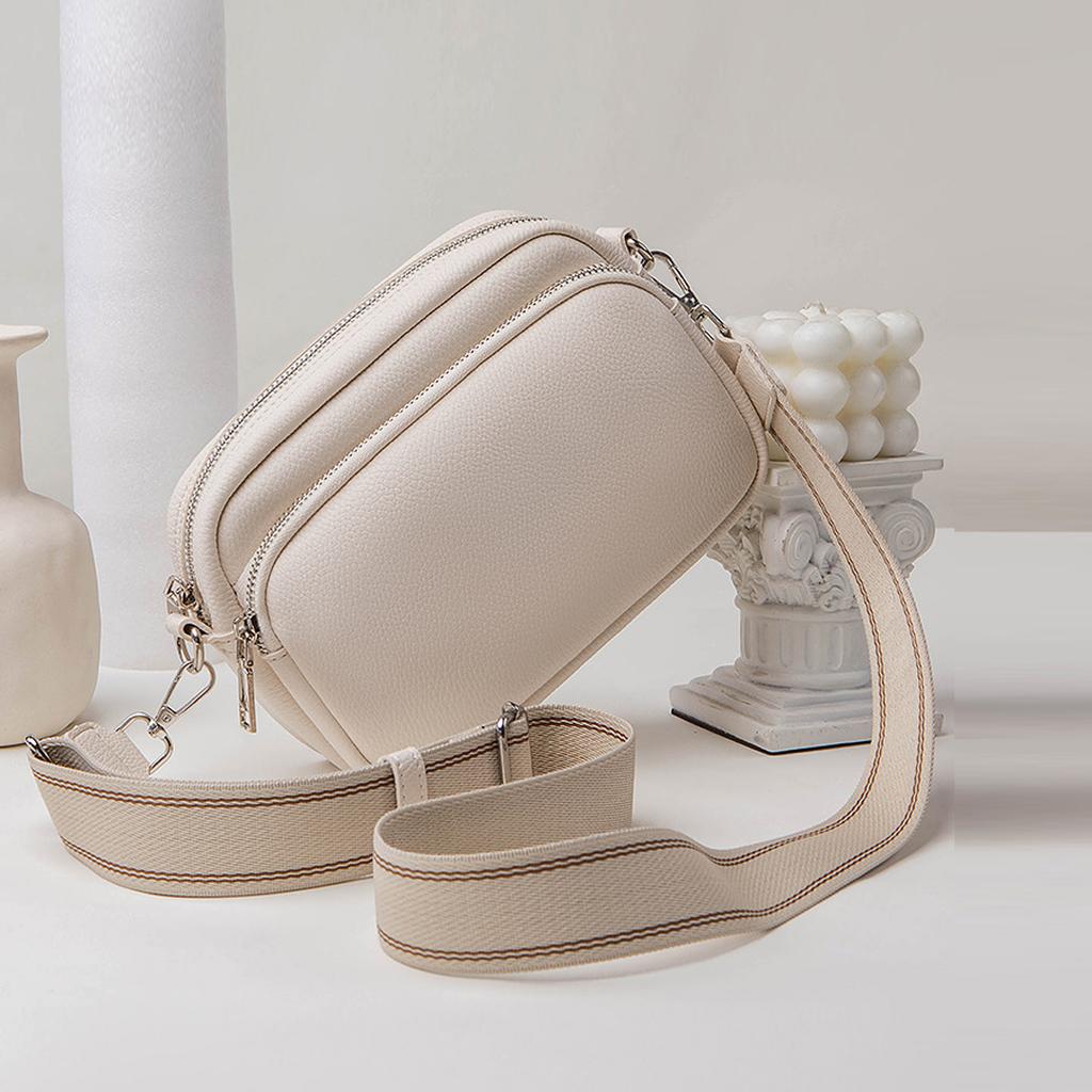 New Lychee Pattern Small Square Bag Comfortable Weaving Strap Style Wide Shoulder Strap Small Bag Single Shoulder Crossbody Bag