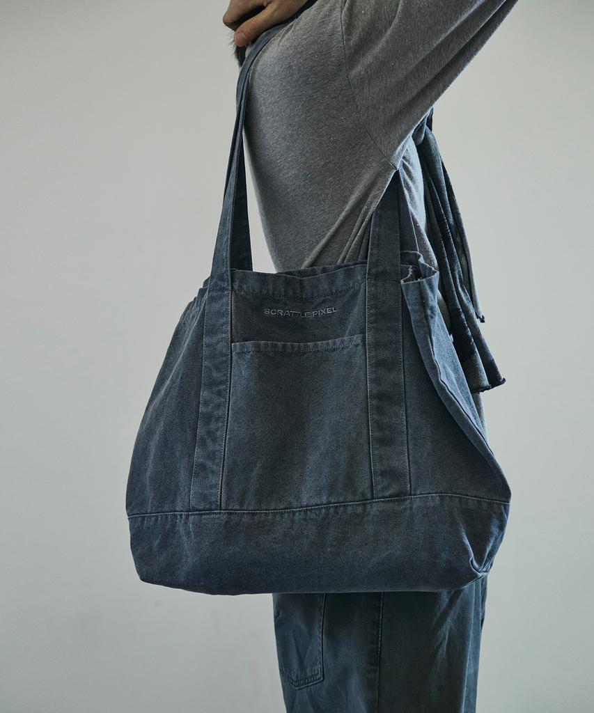 Scrattle_Pixel Vtg Dust Washed Tote Bag [Dark Blue]