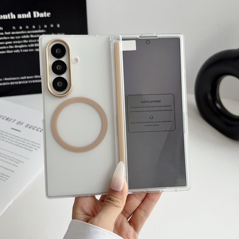 with Glass Screen Protector Case For Samsung Z Fold 8 Galaxy Z Fold 7 6 5 Magnetic Ring Central Axis Matte Protective Cover