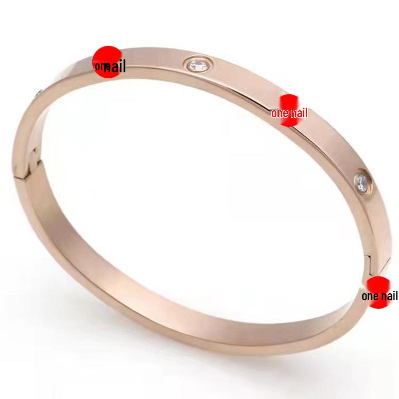 Rose Gold Titanium Steel Bracelet for Women: Light Luxury, Diamond Inlaid, Non-Fading, Fashionable, High-End European and American Style.