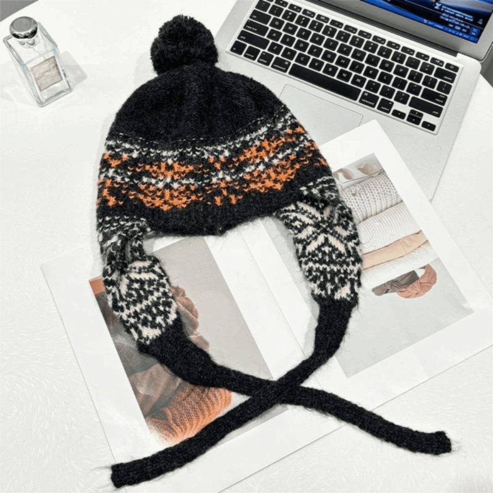 Jacquard Ear Protection Cap Y2k Women Wool Cap Cute Knitted Beanies Caps  Girls
