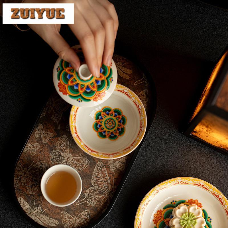 120ml Dunhuang Elements Gaiwan Handgefertigte Teeschale Teeschale Mit Deckel Set Teebereiter Abdeckschale Chinesisches Teeset Verzierungen Zubehör