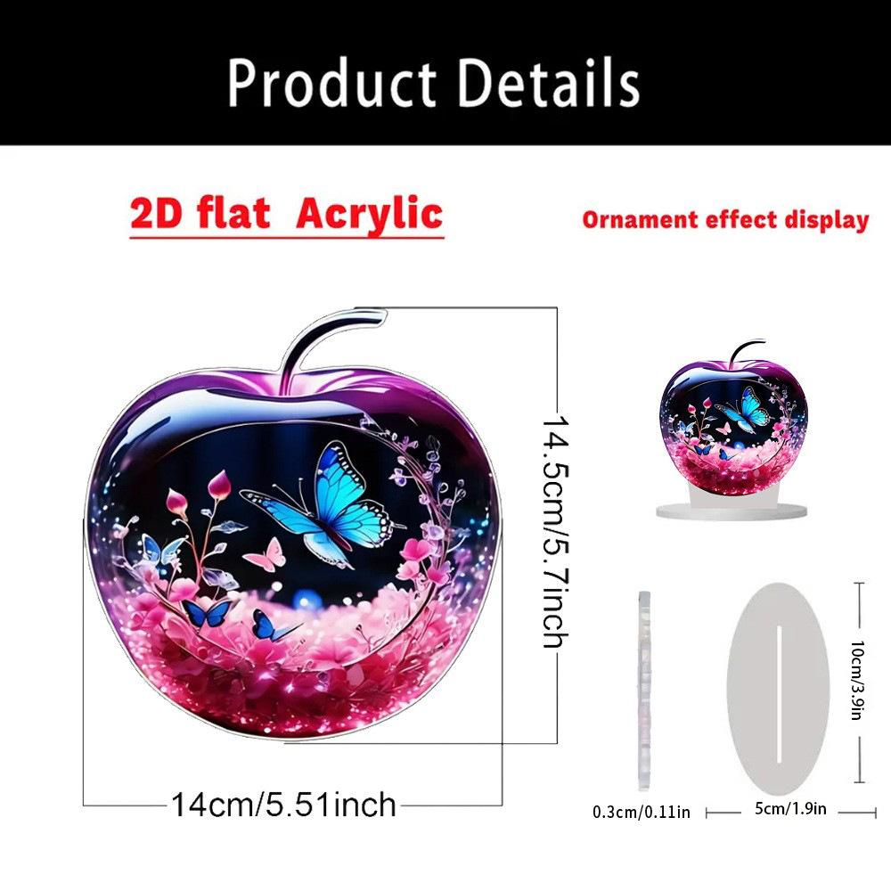 Acrylic Apple-Shaped Table Ornament with Floral Landscape Design 2D