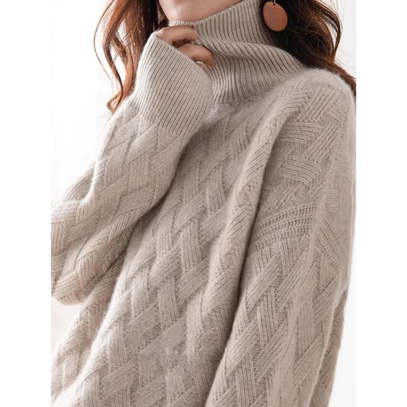 Women's High Neck Knitted Sweater Thickened Loose Fit Overhead Winter Lazy Style Knitwear Comfortable Breathable Casual Top