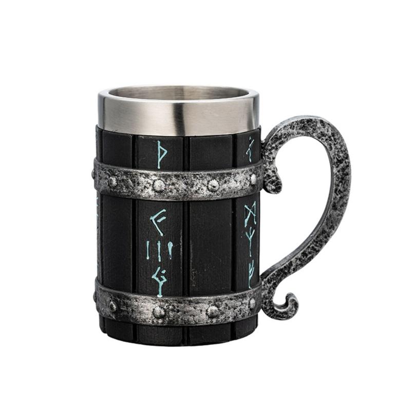 Large Capacity Beer Mugs For Outdoors Use With Retro Woodgrain Finish Nonrust Steel Insulated Cup Thermal Resin Construction