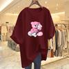 Women's Summer Bear Print Cotton Short Sleeve Loose Round Neck Top