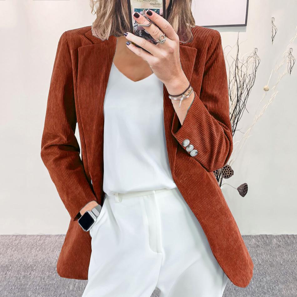 The New Corduroy Cardigan for Autumn and Winter Is A Stylish, Form-fitting Solid Color Casual Professional Small Suit Jacket