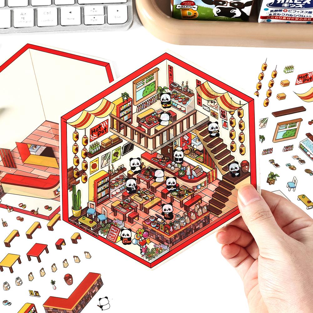 3 Sheets/bag PET Stickers Three-Dimensional Hand Account Collage Landscaping Sticker Handbook DIY Decorative Sticker Pack