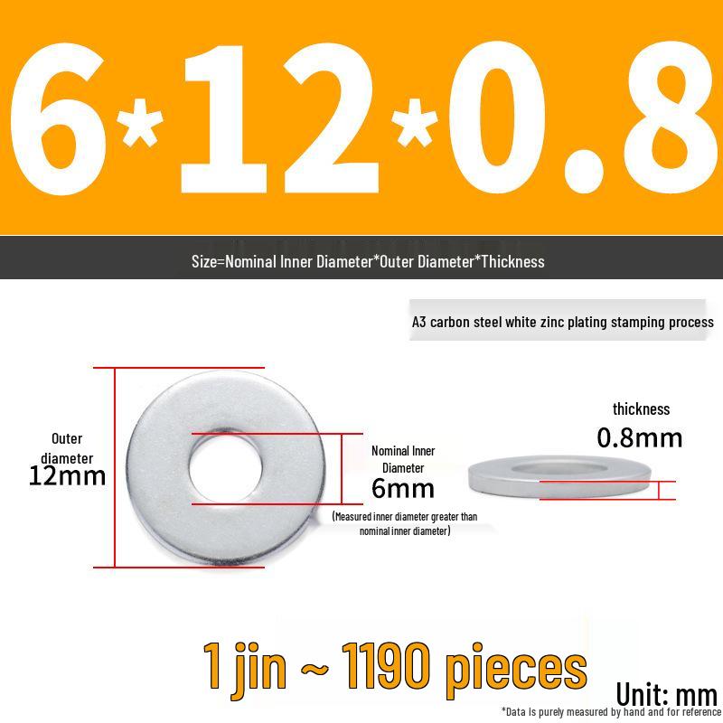 Extra Large Galvanized Metal Flat Washer - Thickened Round Screw Washer M6-M16