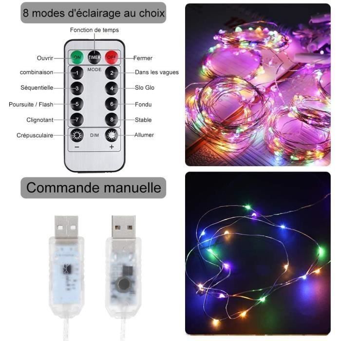 Guirlande lumineuse rideau - AIMOONSA - 280 LED 3 m x 2,8 m - USB rechargeable - 8 modes - Multicolore