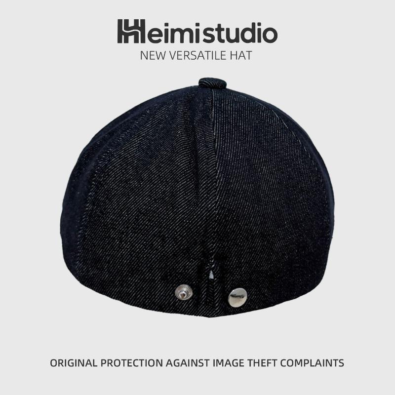 Vintage Navy Blue Denim Forward Hat Women's Cap with Top Buckle Niche Newsboy Hat Painter Hat