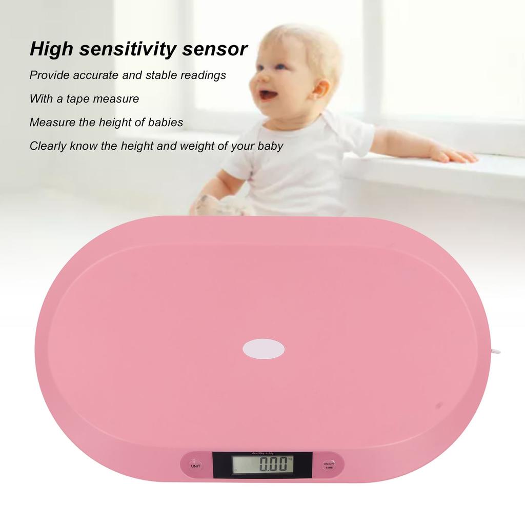 Electronic Baby Scale Measuring Tape Highly Accurate Strong Platform Digital Pet Scale 20kg Bearing Pink