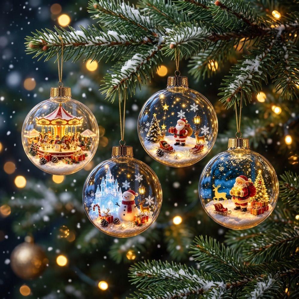 Acrylic Clear Christmas Bauble Ornament Sleigh Reindeer Santa Snowman Deer Pendant Party Supplies