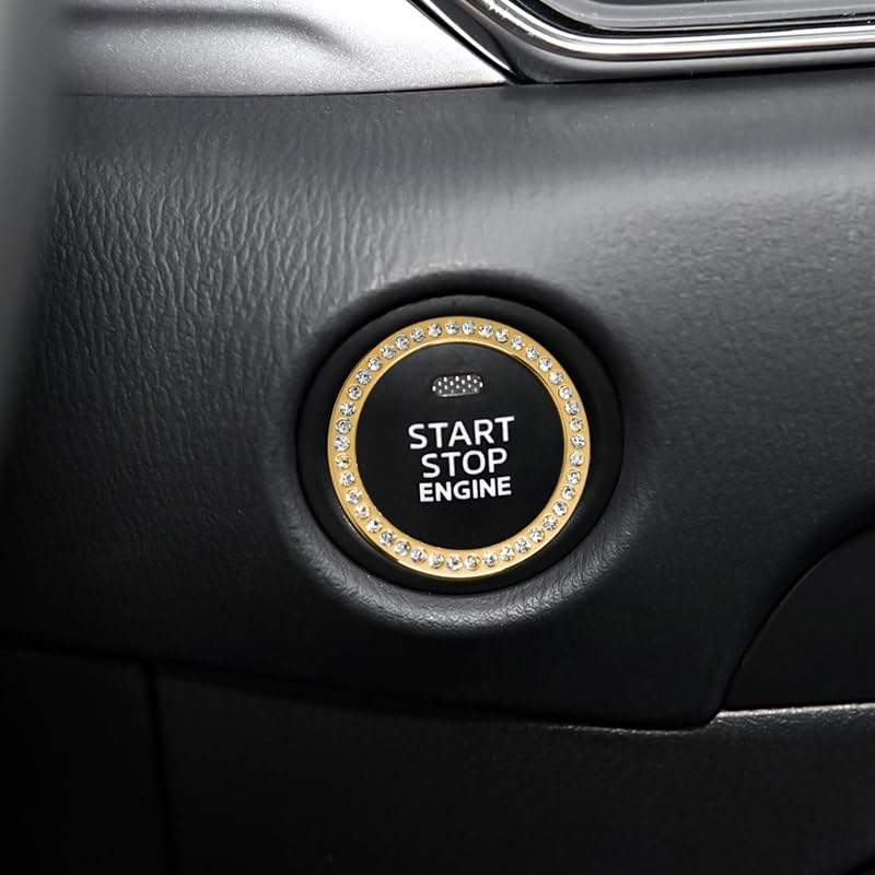 

ONGOXD Start Switch Ring Diamond Crystal Decorative Plate Interior Part for Mazda Custom Styling Part 2, Mazda-A 3, CX-5, CX-60, CX-8, CX-30, MX-5 золотой