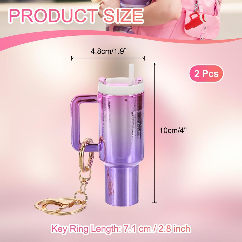 [PATIKIL] Set of 2 Mini Cup Keychains with Lip Balm Holder, Cute Decoration, Gradient Pink-Purple