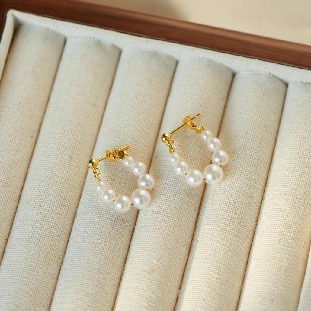 

Ретро Серьги-кольца с жемчугом в форме фасоли из стерлингового серебра S925 – Элегантная легкая роскошь для женщин S925 Silver золотой