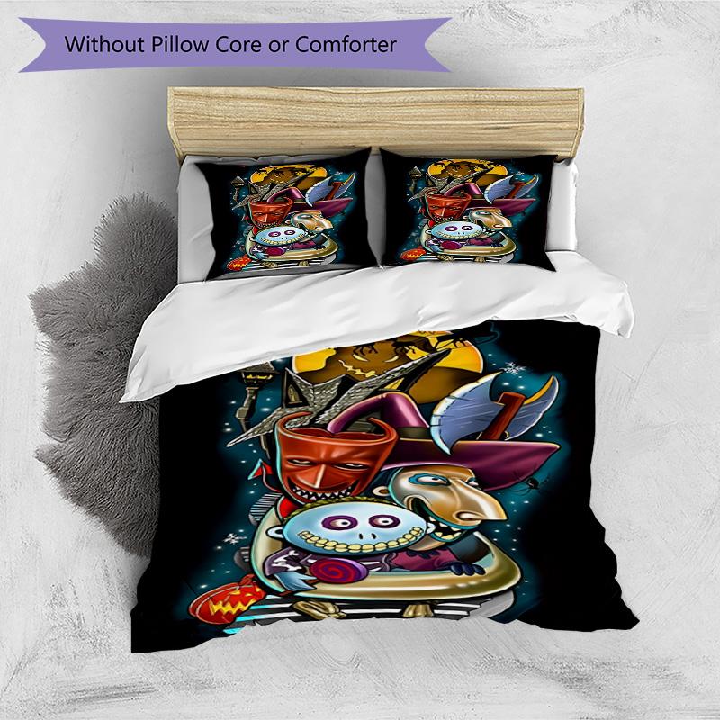 3pcs Duvet Cover Set (1*Duvet Cover + 2*Pillowcase, Without Core), The Nightmare Before Christmas Print Bedding Set, Bedroom Decor, All‑Season, Birthd