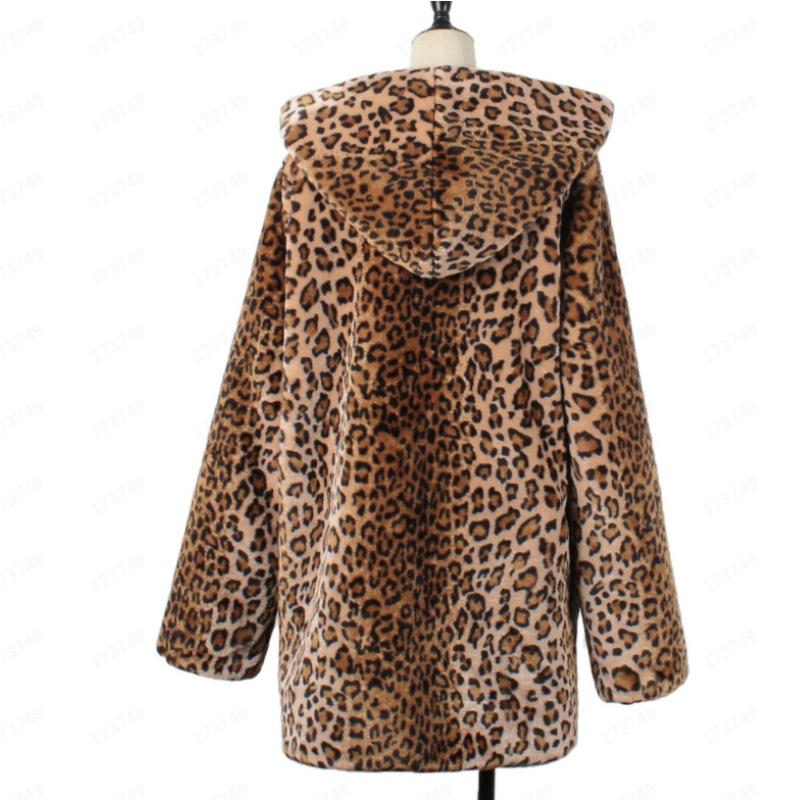 Winter Faux Fur Coat Hooded Leopard Print Luxury Warm Women Jackets Women's Coats Fashion Jacket