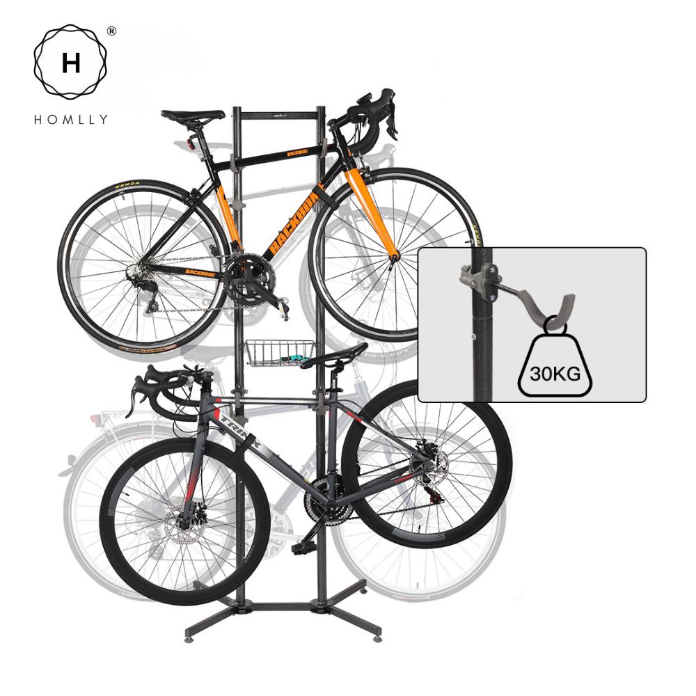 Homlly Free Standing Bike Bicycle Storage Rack Display with Basket (Hold 2/4 bikes)