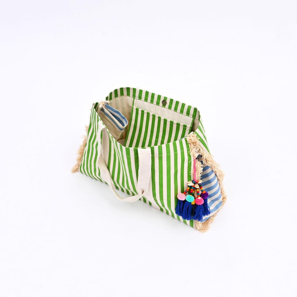 Ocean Mist Fringes Fiesta Beach Tote - Cotton Boho Bag