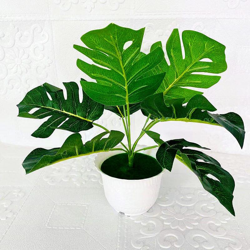 Artificial Plant Green Pot 9 Turtleback Leaf Faux Foliage Home Decor Photography