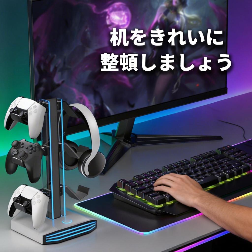 Universal Game Controller Headphone Stand with RGB Lights with Desk Organizer Holder, Multi-Color (Compatible PS5/Xbox/Switch)