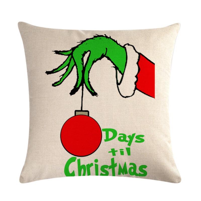 Green-haired Monster Pillow Cover Linen Christmas Pillow Cover Living Room Sofa Lumbar Cushion Cover