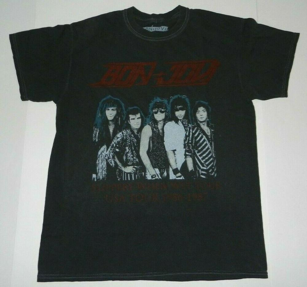 

Rock Band Bon Jovi Graphic Slippery When Wet Tour USA Tour 1986-1987 Tee Shirt Unisex T-Shirt M