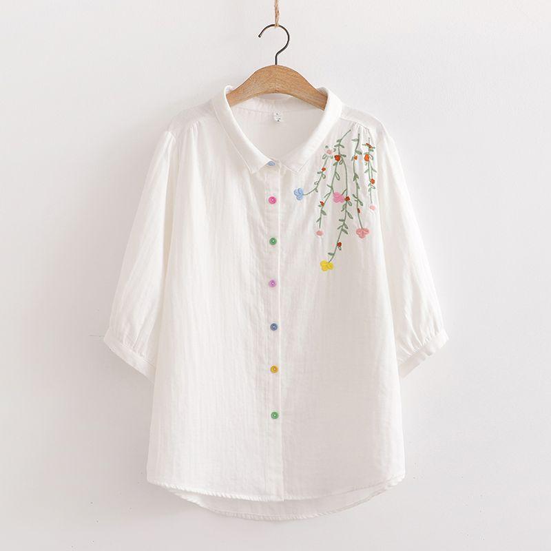Cartoon Flower Loose Double-Layer Cotton Yarn Long Sleeves Artsy