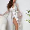Damen Sexy Durchsichtiger Spitzen-Bademantel Dessous Langer Durchsichtiger Kimono Dessous-Kleid Spitzen-Morgenmantel Nachtwäsche