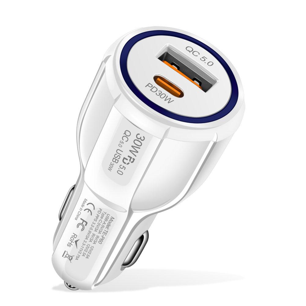 60W Dual Line QC5.0 USB+PD Fast Charging Mobile Car Charger Supports Ultra Fast Charging And Super Fast Charging