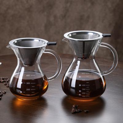 Cafetera con asa de cristal, juego de cafetera para compartir con filtro de acero inoxidable 304, olla para preparación manual por goteo