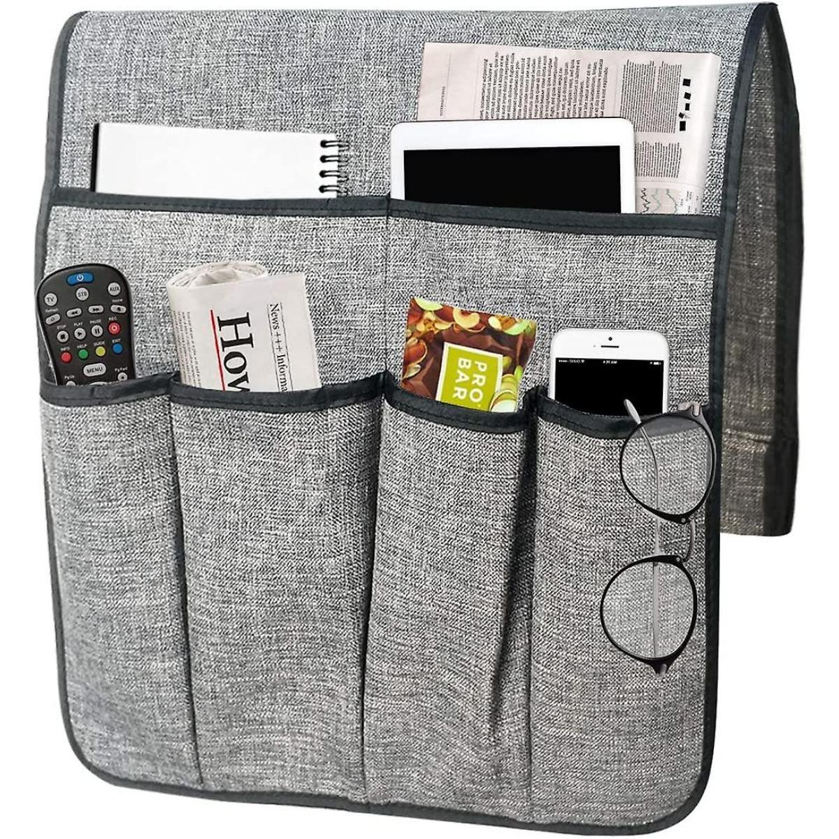 

Большой органайзер для дивана, органайзер Caddy, нескользящий держатель для пульта дистанционного управления телевизором, сумка для хранения подлокотника для дивана, 19,7 * 35 дюймов, серый серый