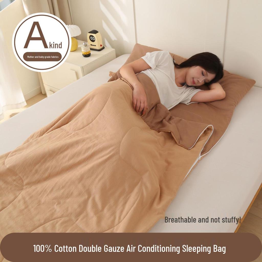 Haorunqi Cotton Gauze Sleeping Bag for Adults - Dual-Use, Portable, Ideal for Summer, Work, Travel, Camping.