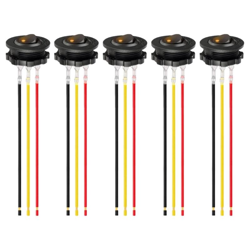 5pcs 12V 20A Illuminates Round Toggle Switches with attaches  wire  Electrical Switches for Automotive & Marine Use жёлтый