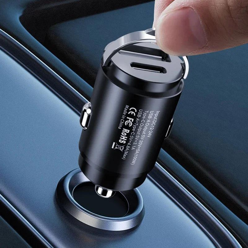 100W / 200W QC3.0 PD Car Charger 5A Fast Charing 2Port 12-24V Cigarette Socket Lighter Car USBC Charger for iPhone Power Adapter