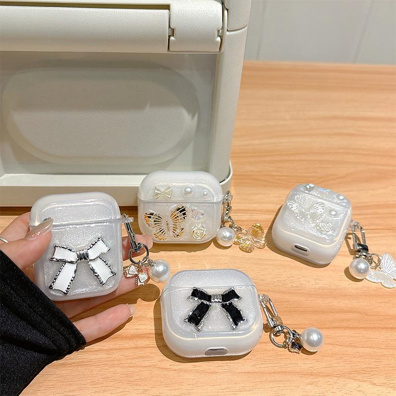 Stereo Butterfly Suitable For Airpods3/4 Protective Case Transparent Apple Airpodpro Bluetooth Headset Case Pearl