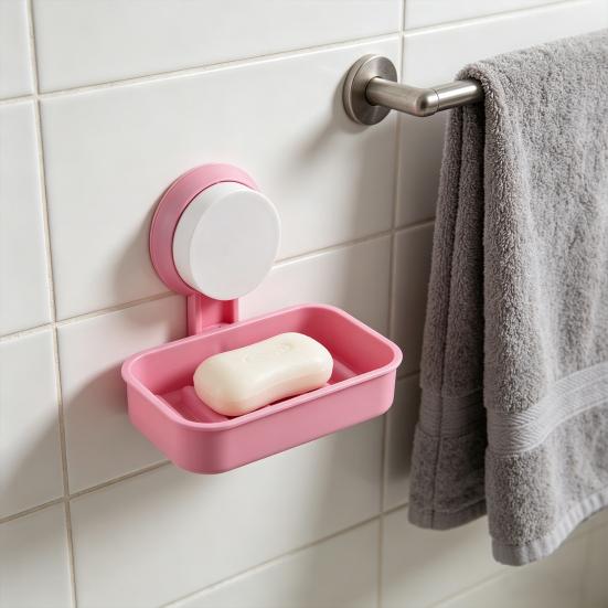 Suction Cup Soap Box Wall Mounted with Drainage Soap Dish Macaron Colors Space Saving Soap Tray for Bathroom Kitchen