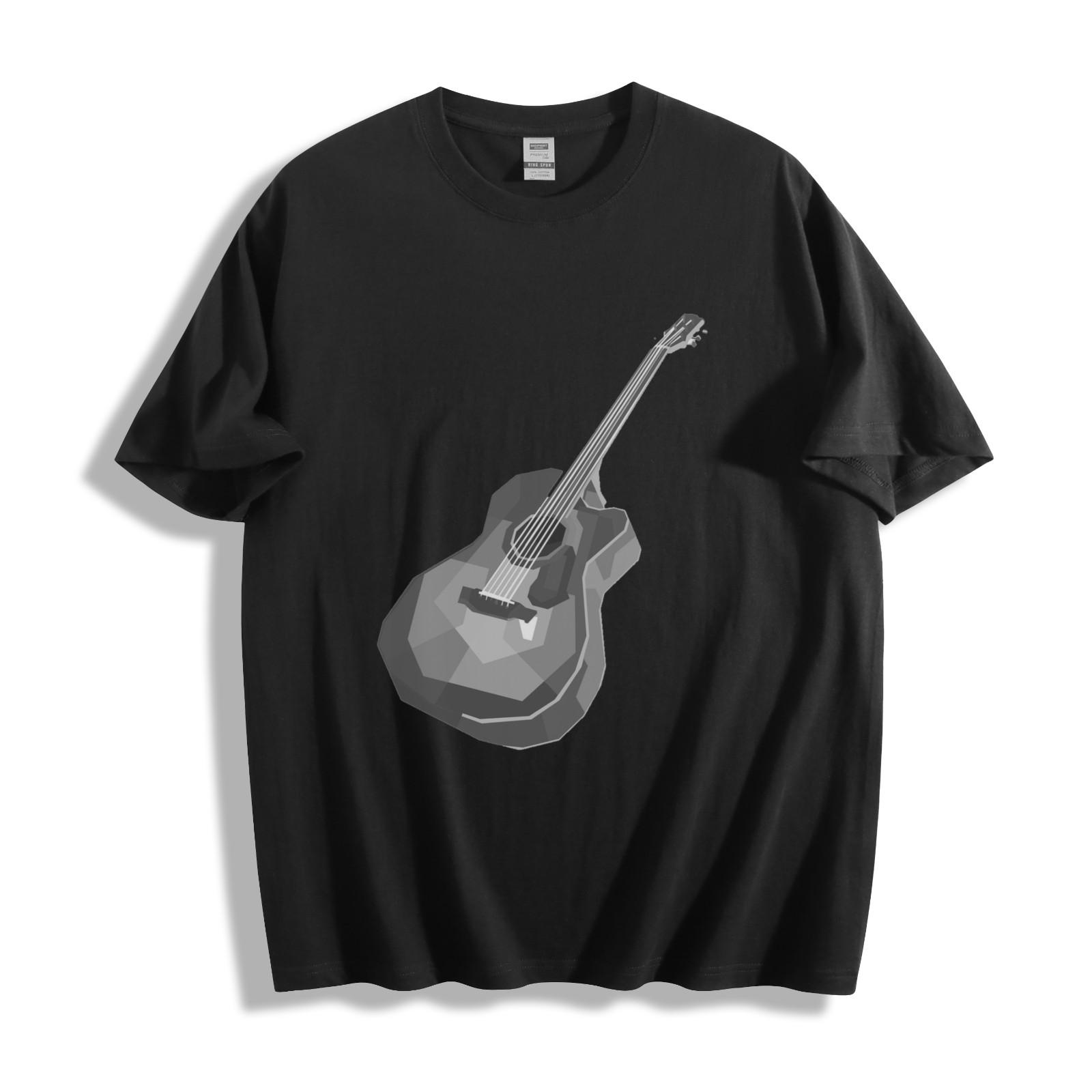 Geometric Acoustic Guitar T-Shirt - Modern Monochrome Design Unisex Tee L