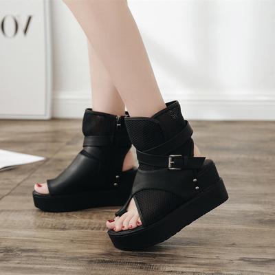 Fashion New Arrival Women's Sandals Buckle Strap Rivet Wedges Fish Mouth Roman Thick Bottom Sandals for Summer