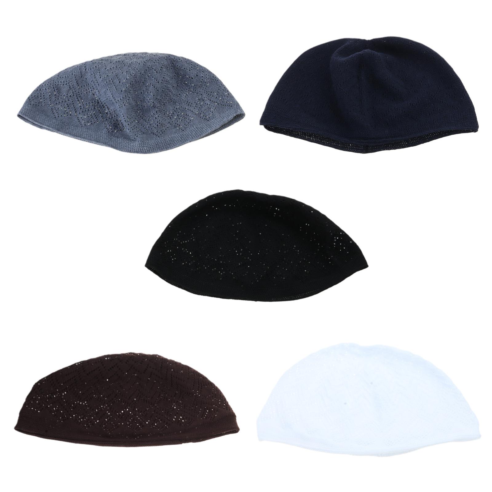 

5Pcs Prayer Caps for Men Knitted Islamic Beanies Caps Soft Comfortable Mesh Hat Indian Round Turban Kufi Prayer Hat 1