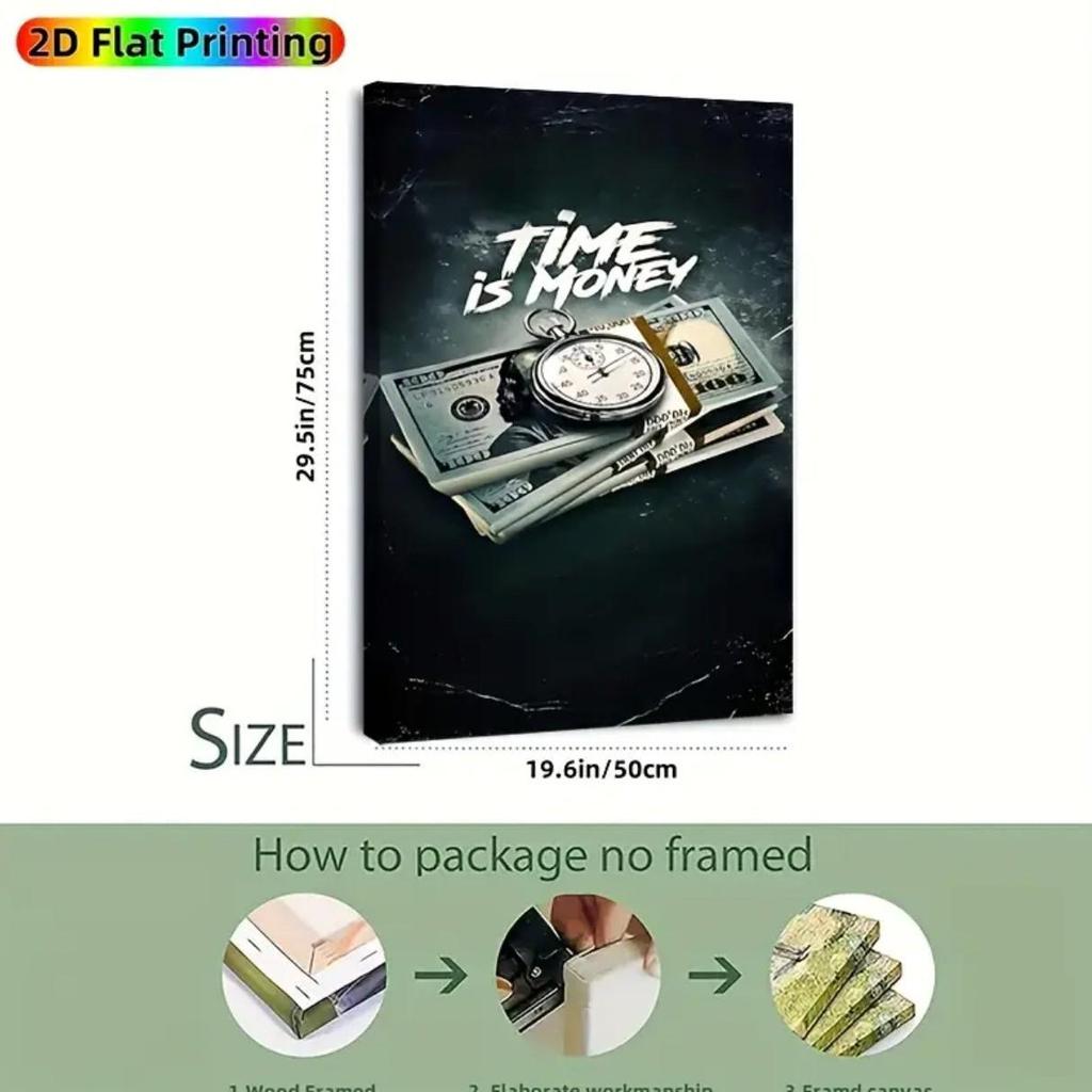 Modern Dollar Pocket Watch Canvas Wall Art for Bedroom & Living Room