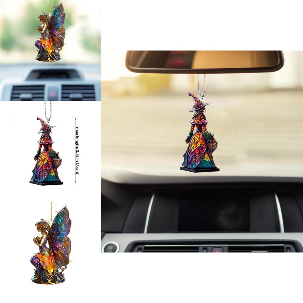 Whimsical Witch Car Rearview Mirror Decoration Made From Durable Material Acrylic