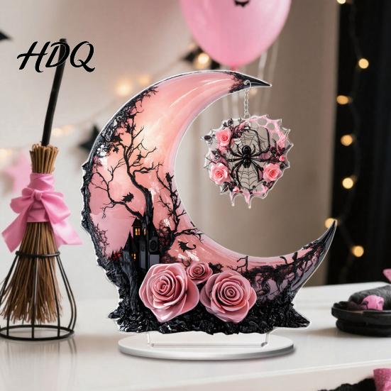 Unique Holiday Party Centerpieces Halloween Dark Style Table Decorations Acrylic Pink And Black Gothic Centerpiece Sweet Cool Home Accents Crescent