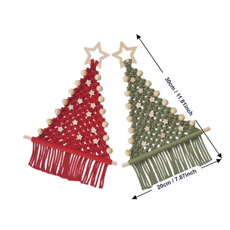 Holiday Tree Fiber Craft Set for 2 Hanging Projects with Soft Cotton Cord, Wooden Star Toppers, Beads and Dowels