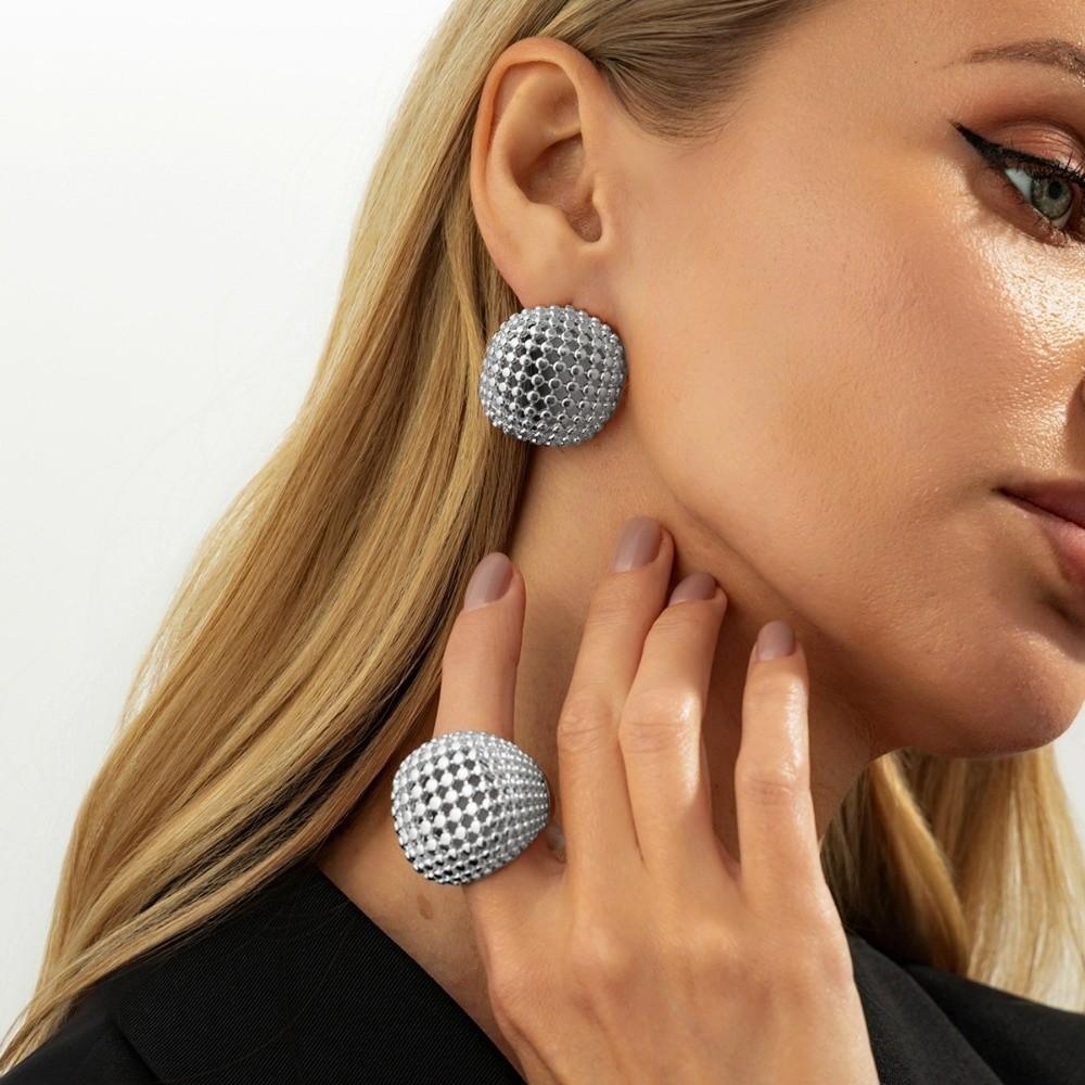 2pcs/set Alloy Hollowed-out Rings Geometric Braided Earring and Ring Set Open Rings Wedding Jewelry
