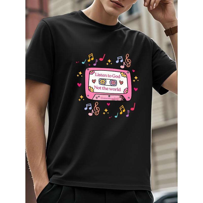 Music-Themed Print Short-Sleeve T-Shirts for Men, Featuring a Trendy Street Style Perfect for Casual Wear. A Must-Have for Spring, Summer, And Autumn