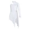 Vestido de dança lírica para meninas, vestido único de manga comprida com bainha assimétrica, malha de ginástica