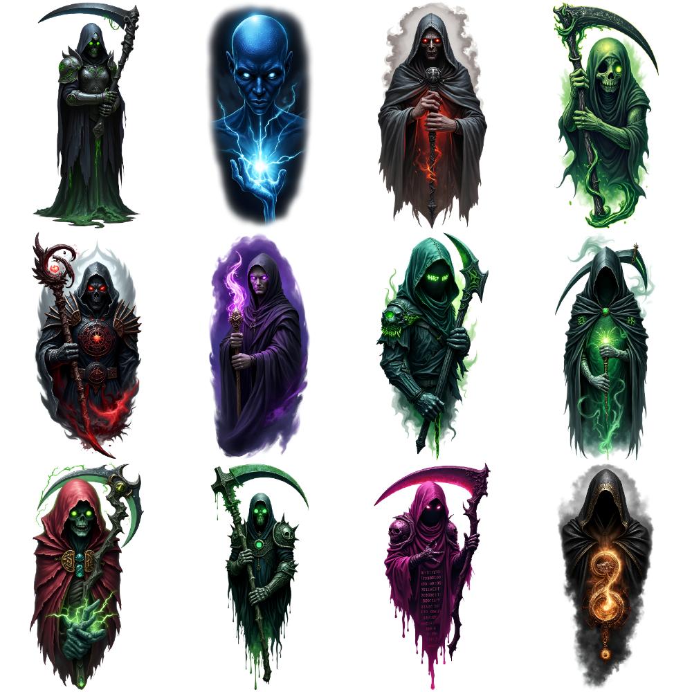 12pcs Temporary Tattoo Ghostly Figure Colorful Realism Wraith Gothic Warrior Waterproof Long-lasting Body Stickers For Adults
