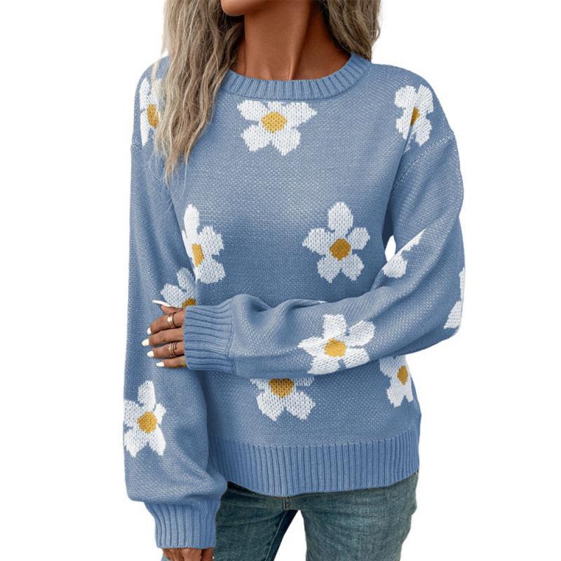 

Женский свитер с узором «лепестки» с длинными рукавами и круглым вырезом, вязаный свитер L